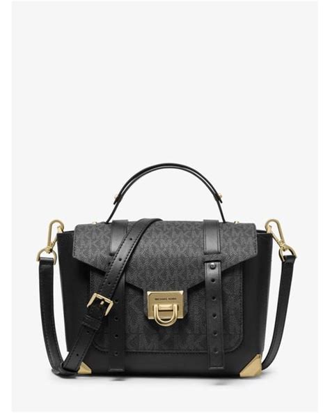 michael michael kors smythe leather satchel bag black|Michael Kors manhattan leather satchel.